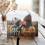 Handwritten Script Full Photo Hanukkah Foil Holiday Card<br><div class="desc">Festive Hanukkah holiday photo card features your favourite horizontal or landscape orientated photo in full bleed,  with "Happy Hanukkah" overlaid in gold foil handwritten cursive script typography. Personalise the front of the card with your names and the year.</div>