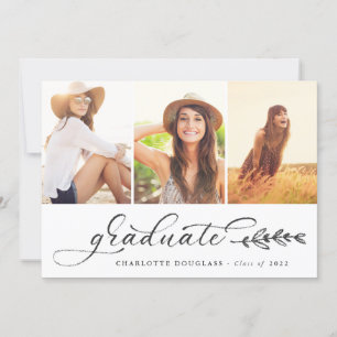 Handwritten Script Graduate 3 Photo Collage Announcement