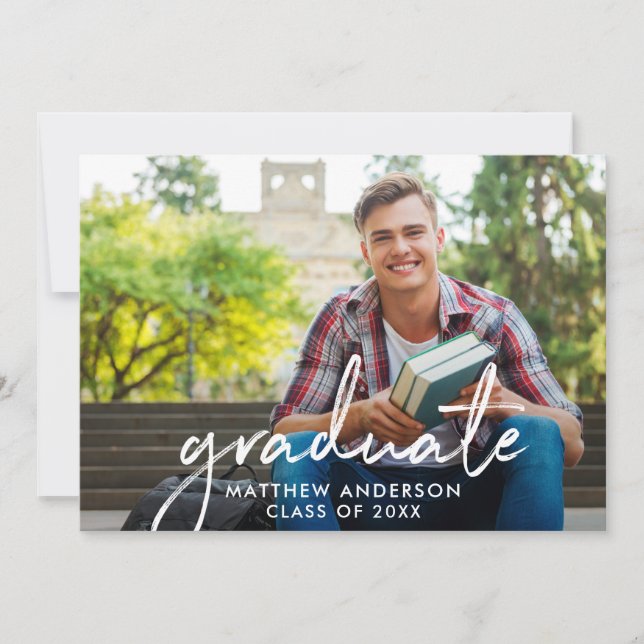 Handwritten Script Graduate Photo Graduation Announcement (Front)