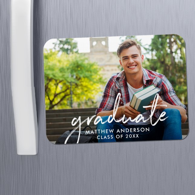 Handwritten Script Graduate Photo Graduation Magnet (Customize to change your personalized text size or text style.)