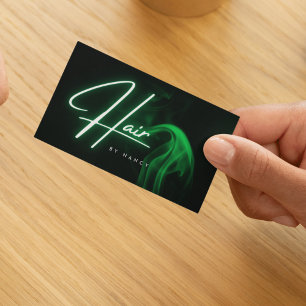 Handwritten Script Green Neon Hair Stylist Business Card
