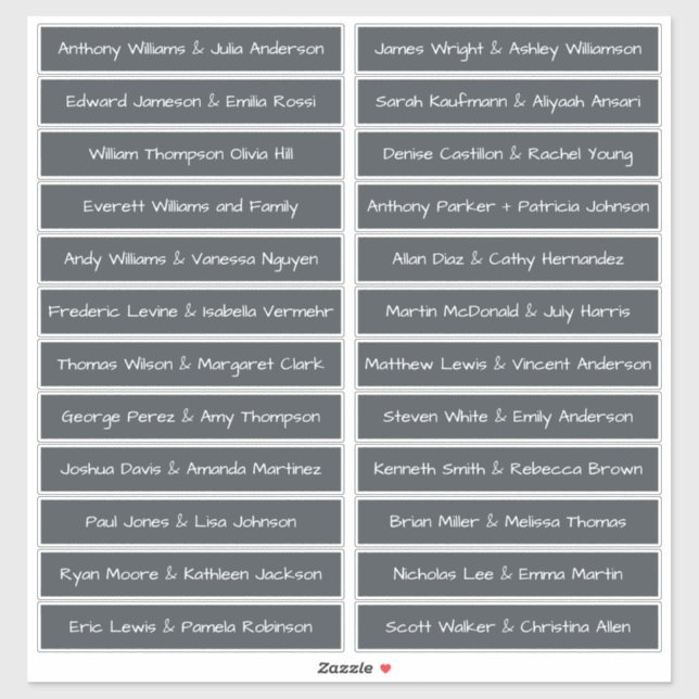 Handwritten Script Guest Names Labels OffBlack (Sheet)