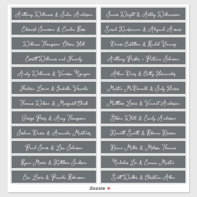 Handwritten Script Guest Names Labels OffBlack (Sheet)