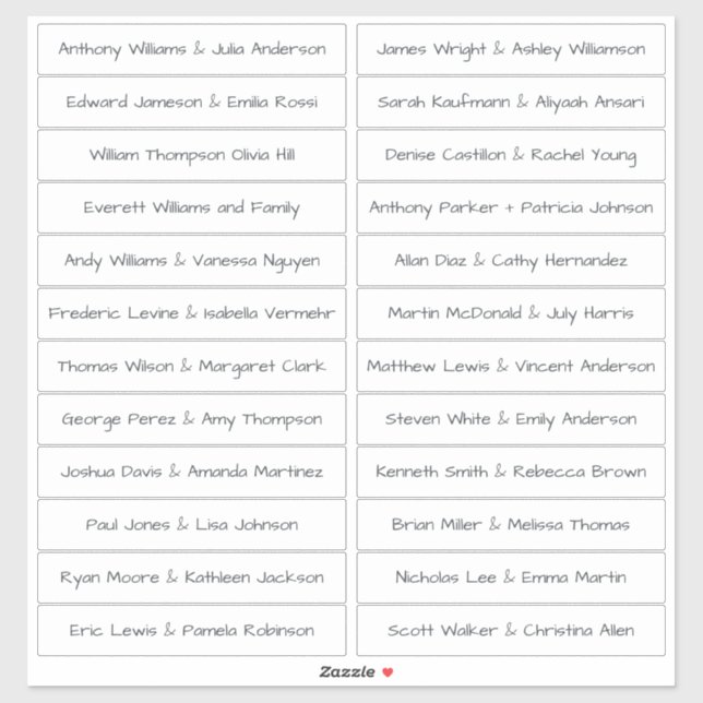 Handwritten Script Guest Names Labels White (Sheet)