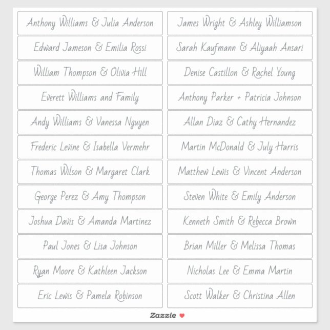 Handwritten Script Guest Names Labels White (Sheet)