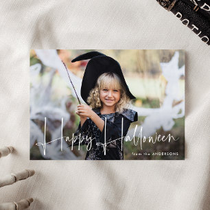 Handwritten Script Happy Halloween Photo Holiday Card