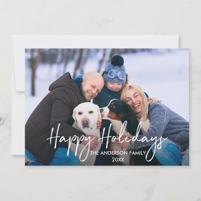 Handwritten Script Happy Holidays Photo Holiday Card (Front)