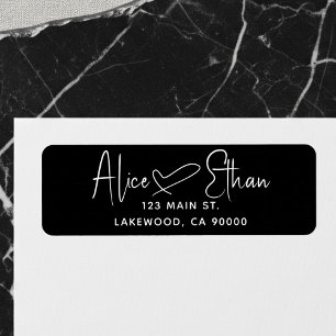 Handwritten Script Heart Modern Black Return Address Label