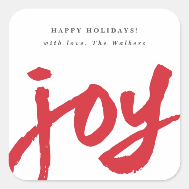 Handwritten Script Joy Christmas Holiday Gift Square Sticker (Front)