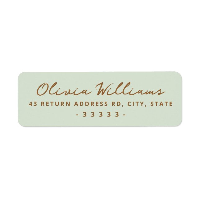Handwritten script light sage green return address label (Front)