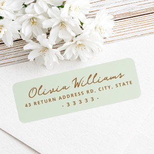 Handwritten script light sage green return address label