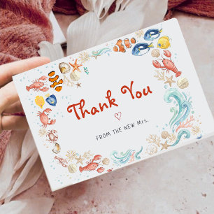 Handwritten Script Lobster Bridal Shower Thank You Card