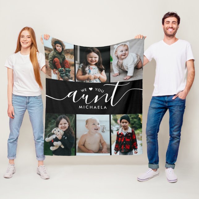 Handwritten Script Love You Aunt (Name) 6-Photo Fleece Blanket (In Situ)