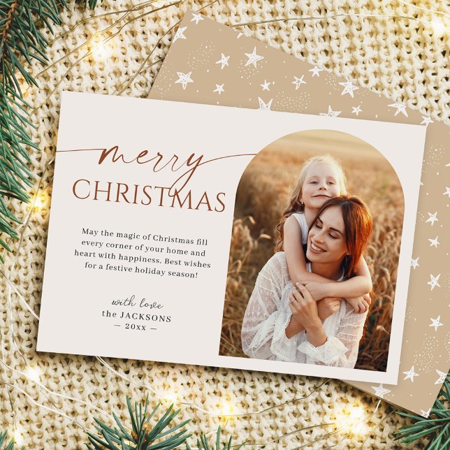 Handwritten Script Merry Christmas Arch Photo  Holiday Card (Creator Uploaded)