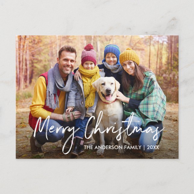 Handwritten Script Merry Christmas Photo Postcard (Front)