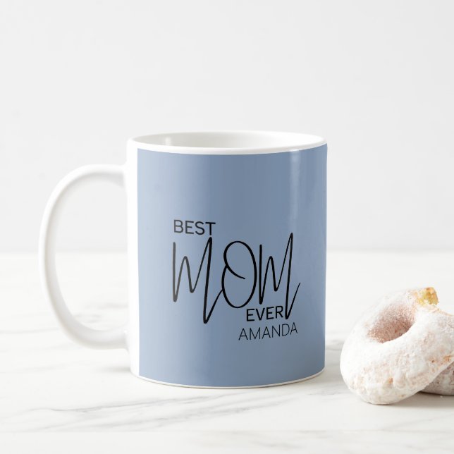 Handwritten Script Minimalist Best Mum Ever  Coffee Mug (With Donut)