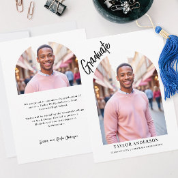 Handwritten Script Modern Arch 2-Photo Graduation Announcement