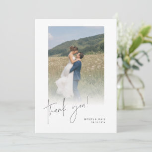 Handwritten Script Modern Clean Photo Wedding Thank You Card