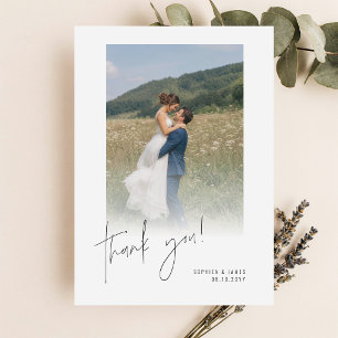 Handwritten Script Modern Clean Photo Wedding Thank You Card