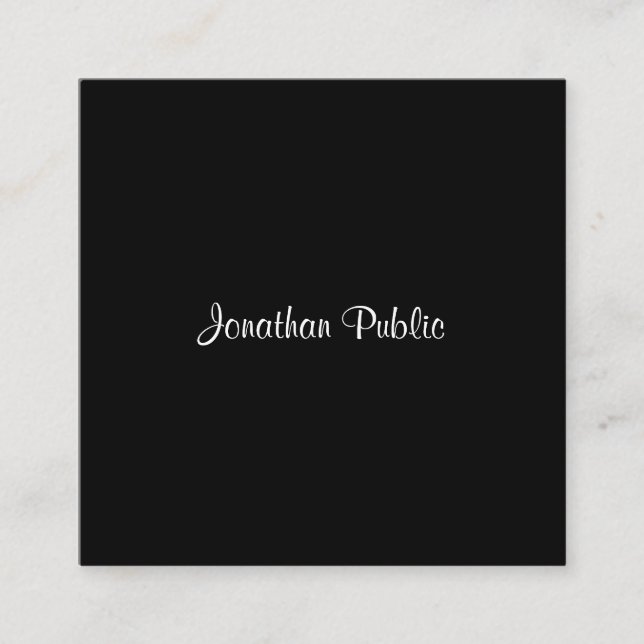 Handwritten Script Modern Elegant Black And White Square Business Card (Front)
