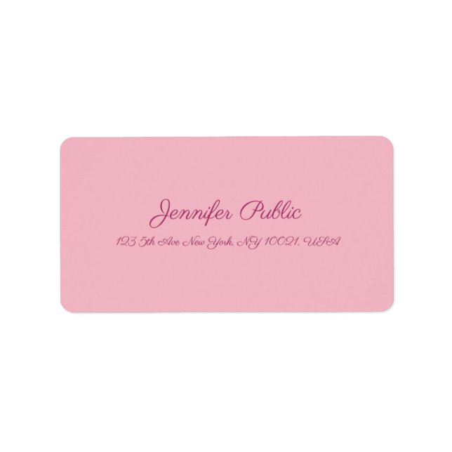 Handwritten Script Modern Elegant Pink Template Label (Front)