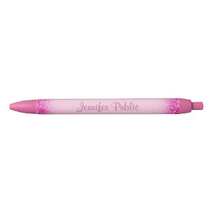 Handwritten Script Name Girly Pink Glitter Trendy Black Ink Pen