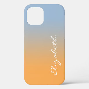 Handwritten Script Name Light Blue Orange Gradient iPhone 12 Case
