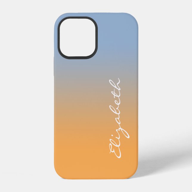 Handwritten Script Name Light Blue Orange Gradient iPhone Case (Back)