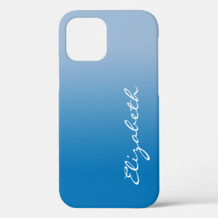 Handwritten Script Name on Blue Gradient iPhone 12 Case