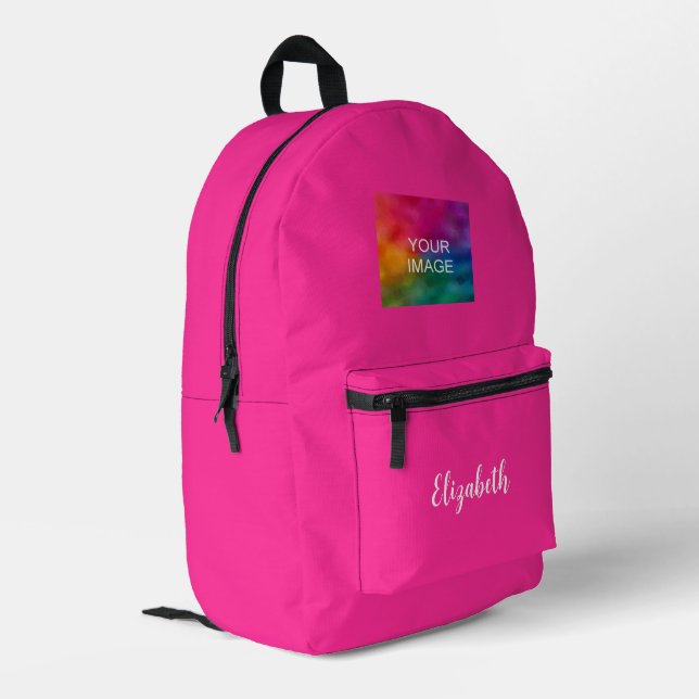 Handwritten Script Name Pink Solid Colour Cute Bes Printed Backpack (Back Corner Left)