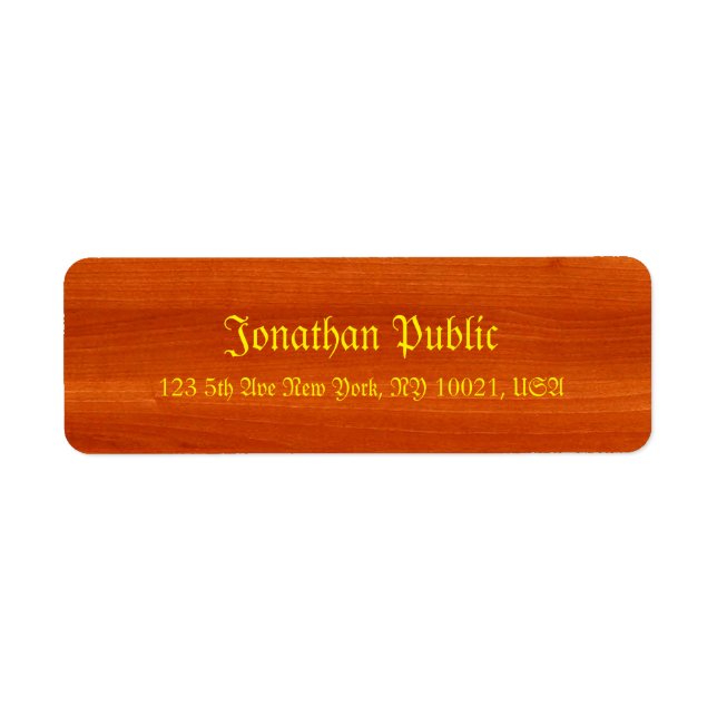Handwritten Script Name Wood Walnut Template Return Address Label (Front)