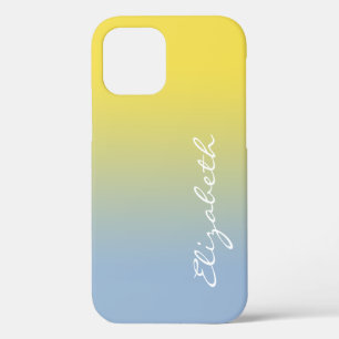 Handwritten Script Name Yellow Light Blue Gradient iPhone 12 Case