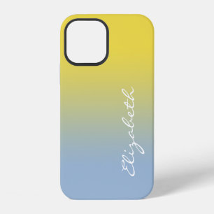 Handwritten Script Name Yellow Light Blue Gradient iPhone 12 Case