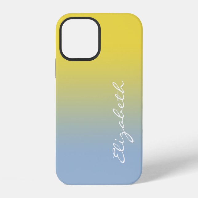 Handwritten Script Name Yellow Light Blue Gradient iPhone Case (Back)