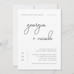 Handwritten Script Names Black and White Wedding Invitation