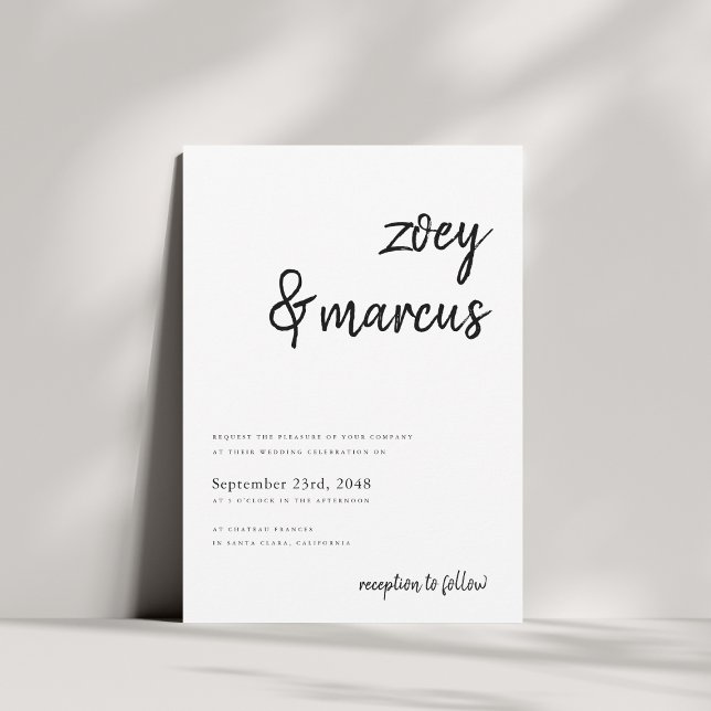 Handwritten Script Names Minimalist Plain Wedding Invitation (Creator Uploaded)