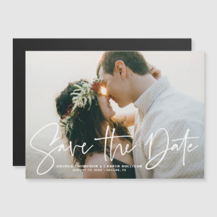Handwritten Script Overlay Photo Save the Date Magnetic Invitation