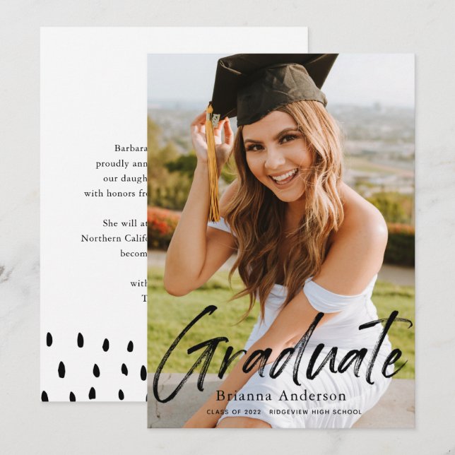Handwritten Script Photo Graduation Announcement (Front/Back)