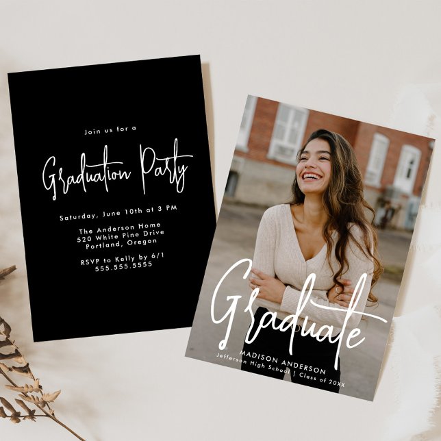 Handwritten Script Photo Graduation Party Invitation (Creator Uploaded)