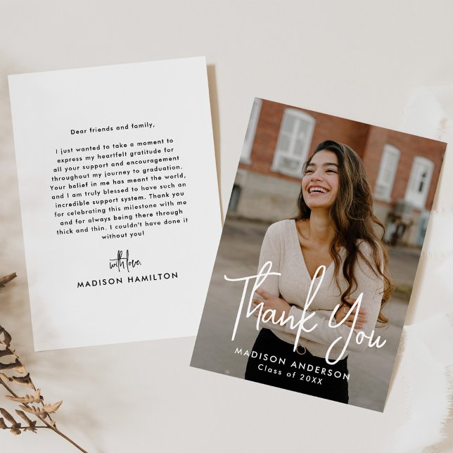 Handwritten Script Photo Graduation Thank You Card (Creator Uploaded)