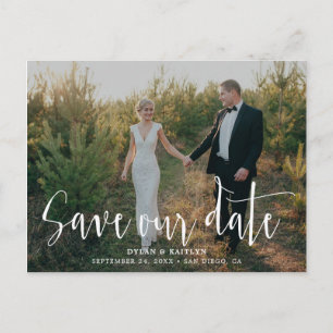 Handwritten Script Photo Save Our Date Postcard