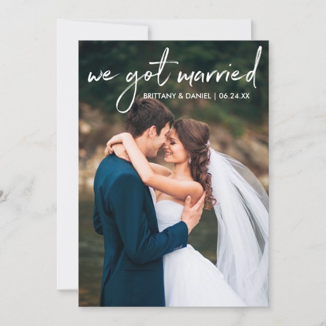 Handwritten Script Photo We Got Married Card (Front)