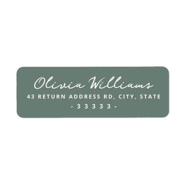 Handwritten script pine green return address label (Front)