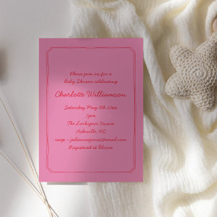 Handwritten Script Pink Red Border Baby Shower Invitation