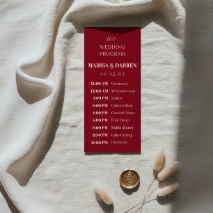 Handwritten Script Pink & Red Custom Wedding  Program