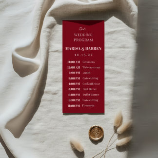 Handwritten Script Pink & Red Custom Wedding Program