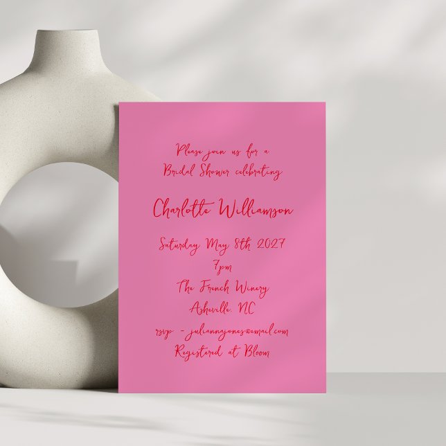 Handwritten Script Pink Red Quirky Bridal Shower Invitation (Creator Uploaded)