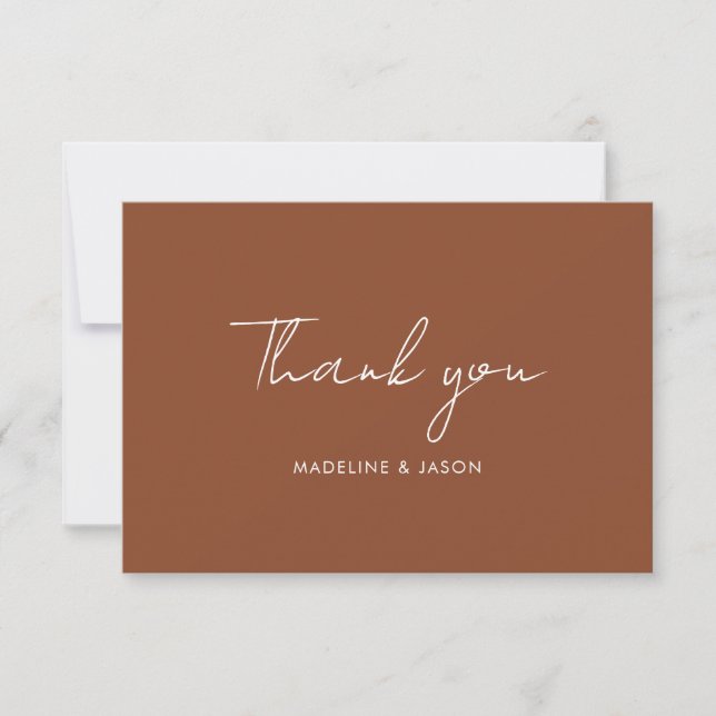 Handwritten Script Plain Terracotta Wedding Thank You Card (Front)