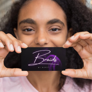 Handwritten Script Purple Neon Braids Business Card
