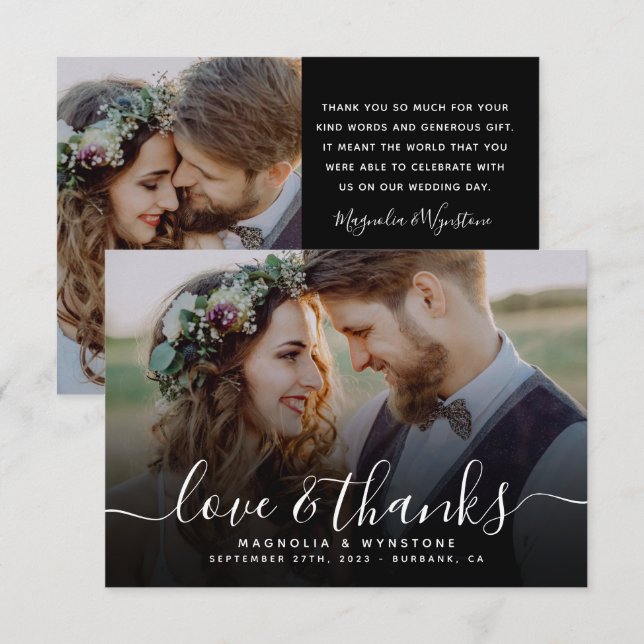 Handwritten Script QR Code Wedding Photo Thank You Card (Front/Back)